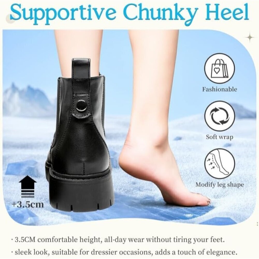 🆕Black Faux Leather Ankle Boots for Women, Waterproof, Chunky Heel, Comfortable - Picture 5 of 7